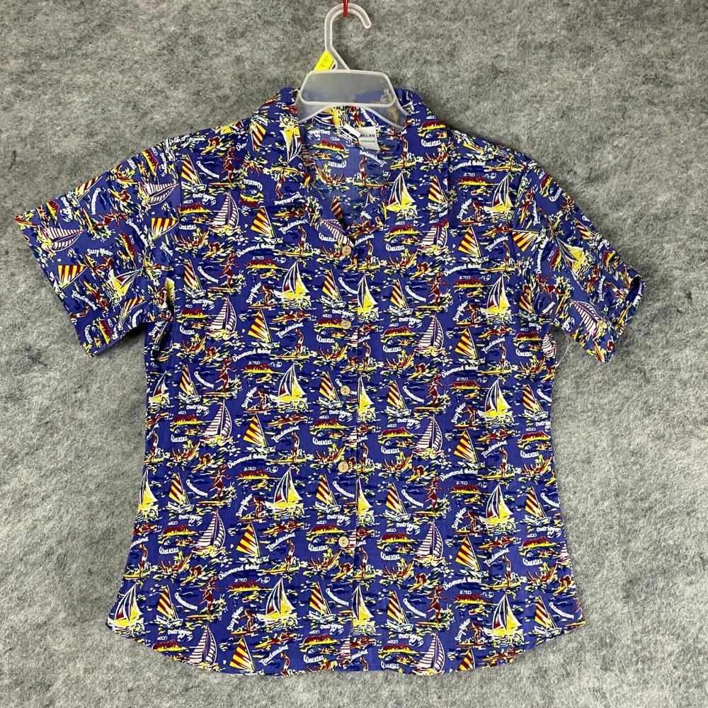 Millen Hawaiian Shirt Large Short Sleeve Women's Boats Print 100% Polyester L